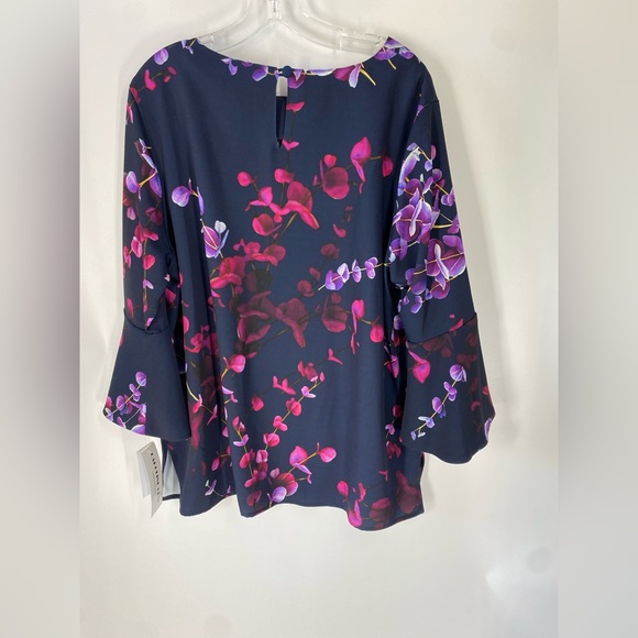 Caroline Rose NWT Navy Fuchsia Floral Bell Sleeve Tunic Top L $428 - Picture 2 of 8